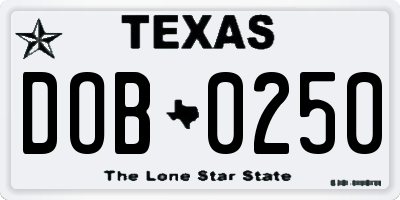 TX license plate DOB0250