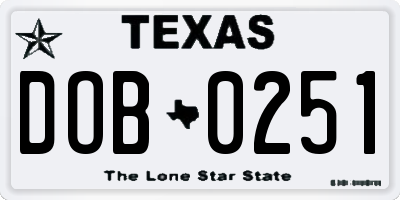 TX license plate DOB0251