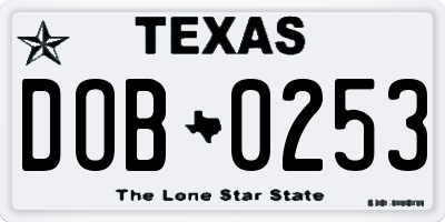TX license plate DOB0253
