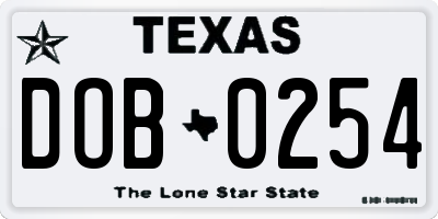 TX license plate DOB0254