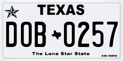 TX license plate DOB0257