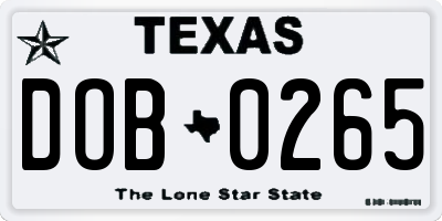 TX license plate DOB0265