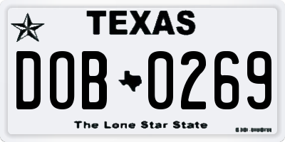 TX license plate DOB0269