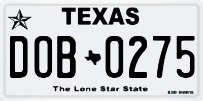 TX license plate DOB0275