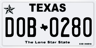 TX license plate DOB0280