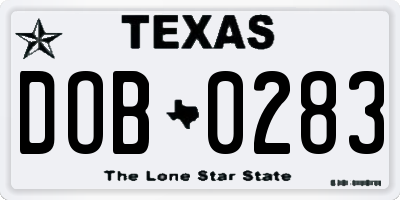 TX license plate DOB0283