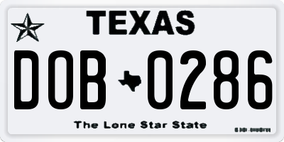 TX license plate DOB0286