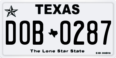 TX license plate DOB0287