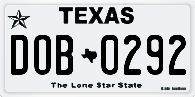 TX license plate DOB0292