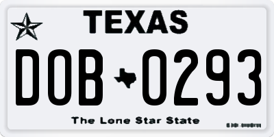 TX license plate DOB0293