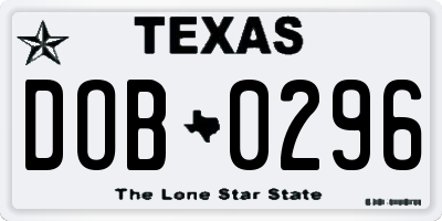 TX license plate DOB0296
