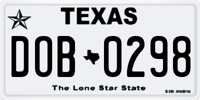 TX license plate DOB0298