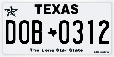 TX license plate DOB0312
