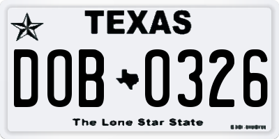 TX license plate DOB0326