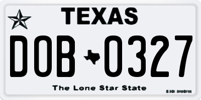 TX license plate DOB0327