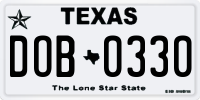 TX license plate DOB0330