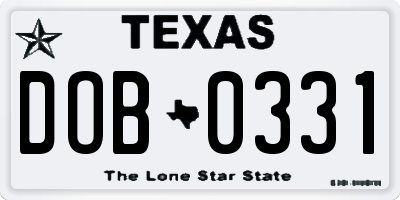 TX license plate DOB0331
