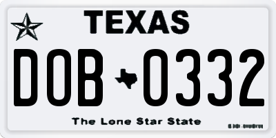 TX license plate DOB0332