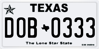 TX license plate DOB0333