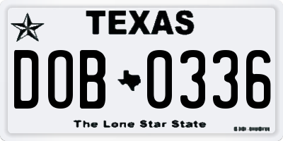 TX license plate DOB0336