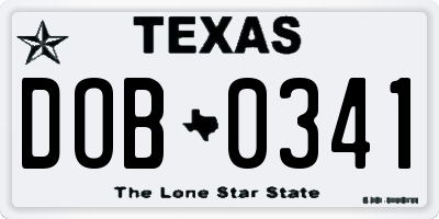 TX license plate DOB0341