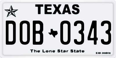 TX license plate DOB0343