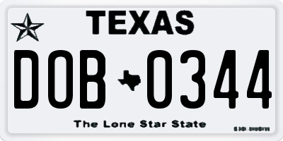 TX license plate DOB0344