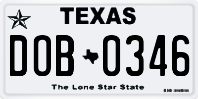 TX license plate DOB0346