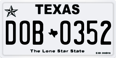 TX license plate DOB0352