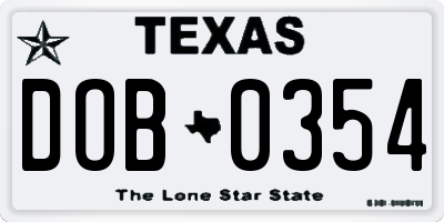 TX license plate DOB0354