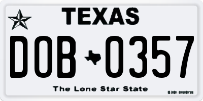 TX license plate DOB0357