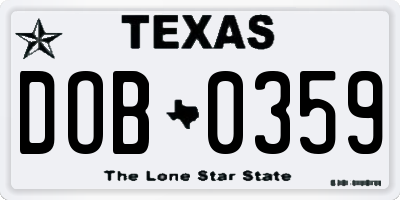 TX license plate DOB0359
