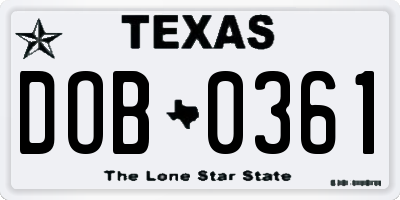 TX license plate DOB0361