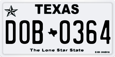 TX license plate DOB0364