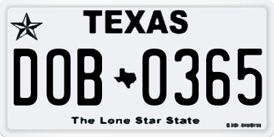 TX license plate DOB0365