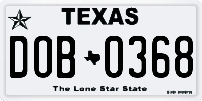 TX license plate DOB0368