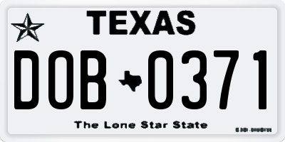 TX license plate DOB0371