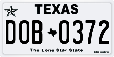 TX license plate DOB0372