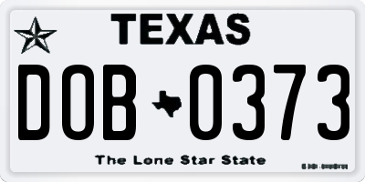 TX license plate DOB0373