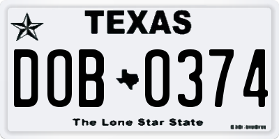 TX license plate DOB0374