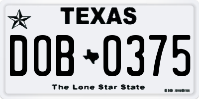 TX license plate DOB0375