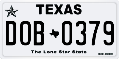TX license plate DOB0379