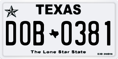 TX license plate DOB0381