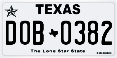 TX license plate DOB0382