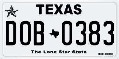 TX license plate DOB0383