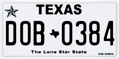 TX license plate DOB0384