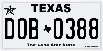 TX license plate DOB0388