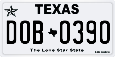 TX license plate DOB0390