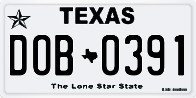 TX license plate DOB0391