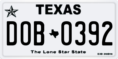 TX license plate DOB0392